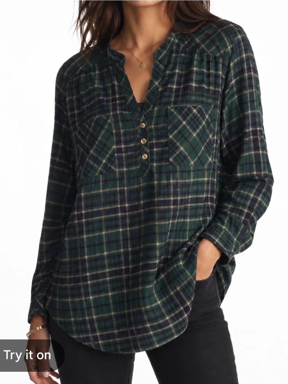 Torrid Harper Blue & Green Plaid Flannel Popover Long Sleeve Shirt Size 3 (3X)